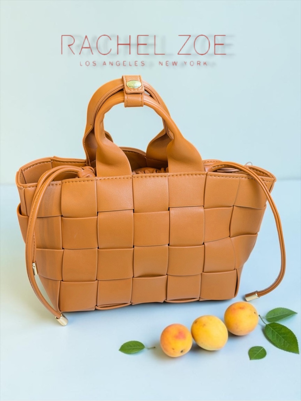 NWOT Rachel Zoe Woven Bucket Bag with Crossbody Strap - Cognac Tan - Picture 4 of 10